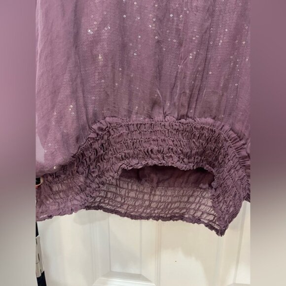 Y2K Dolman Sleeve Glitter Cami Blouse 2000s Overlay Top Hip Elastic Hem - Picture 5 of 6